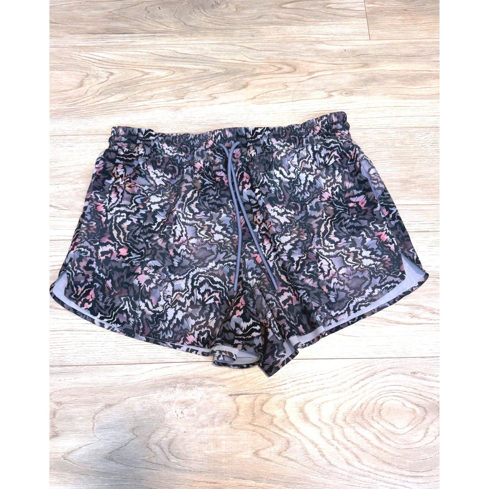 Athleta Womens Grey Pink Abstract Print Mesh Lined Running Shorts Size Large